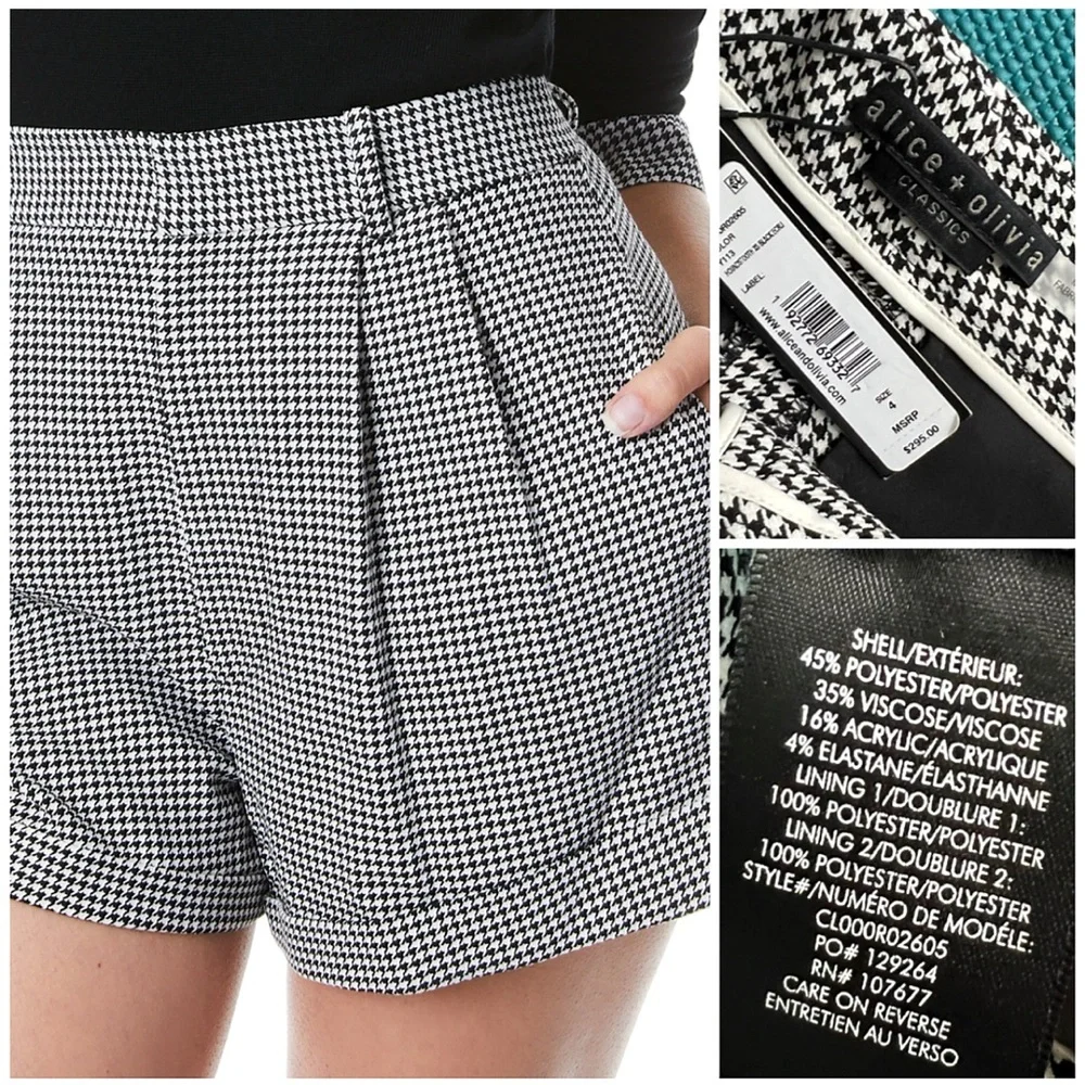 Alice + Olivia Conry Black White Houndstooth Cuffed Shorts